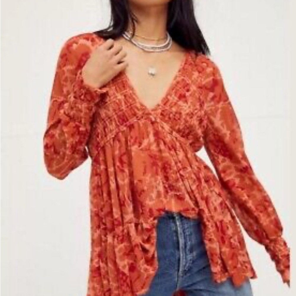 Free People Orange Asymmetrical Blouse